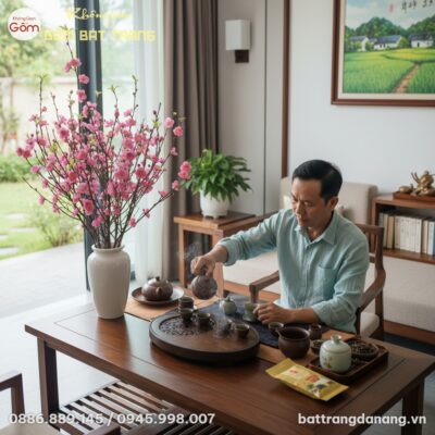 góc chụp trên cao xuống Khay trà gỗ BT-KT06 đặt...
