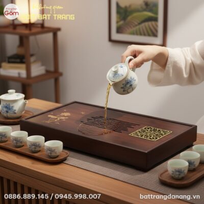Phòng khách Việt Nam hiện đại, khay trà gỗ hoa ...