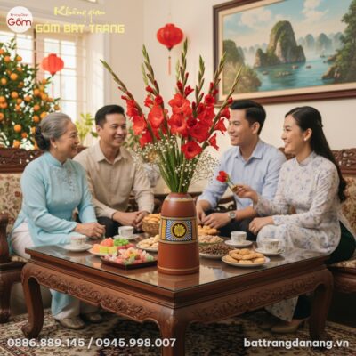 cận cảnh Lọ hoa gốm Bát Tràng 35cm dáng chuông ...