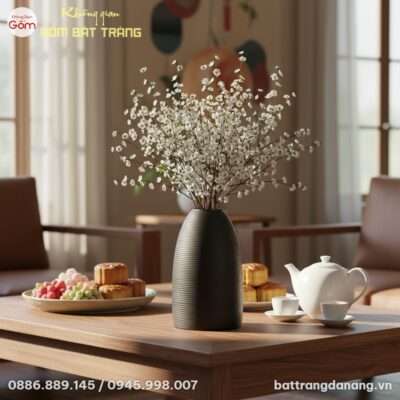 Lọ hoa gốm Bát Tràng đen 52cm dáng chuông đặt t...