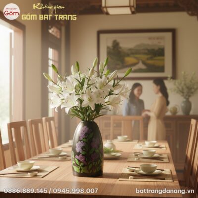 Lọ hoa gốm Bát Tràng dáng chuông cao 48cm, họa ...