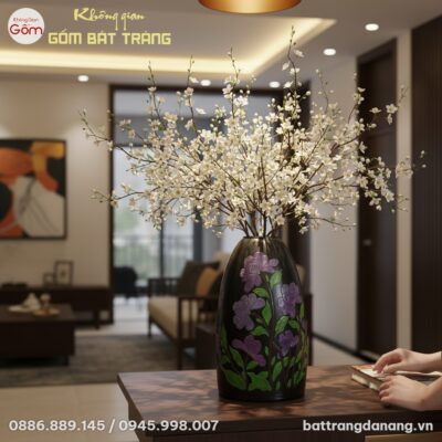 Lọ hoa gốm Bát Tràng dáng chuông cao 48cm với h...