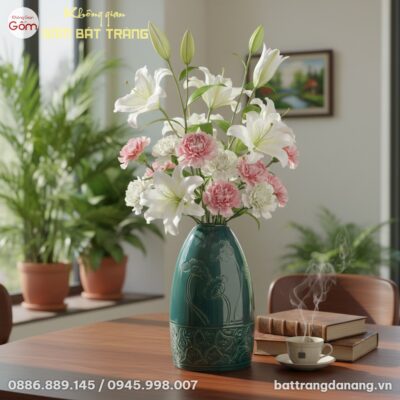 Cận cảnh lọ hoa men xanh ngọc dáng chuông 42cm ...