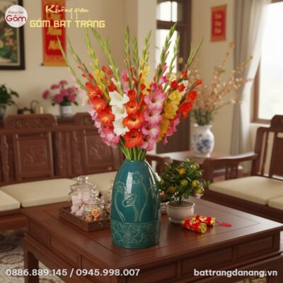 Lọ hoa men xanh ngọc dáng chuông 42cm cắm hoa l...