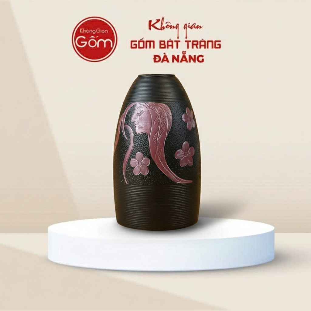 Lọ Hoa Nàng Thơ Men Đen Dáng Chuông Bát Tràng BT-BH157