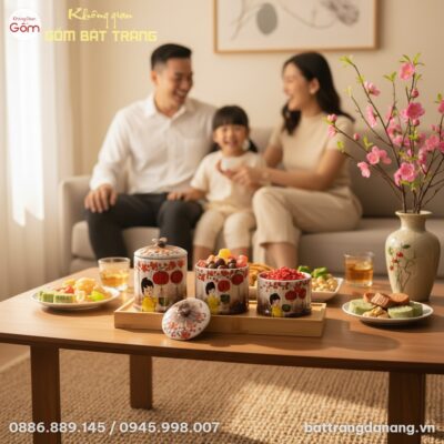 Cận cảnh chi tiết vẽ tay tinh xảo trên hũ mứt g...