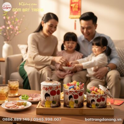 Cận cảnh chi tiết vẽ tay tinh xảo trên hũ mứt g...