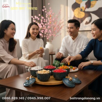 Một set 5 hũ mứt gốm sứ Uyển Lam men hỏa biến t...