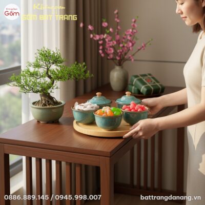 Set 5 Hũ Đựng Mứt Uyển Lam men hỏa biến trên kệ...