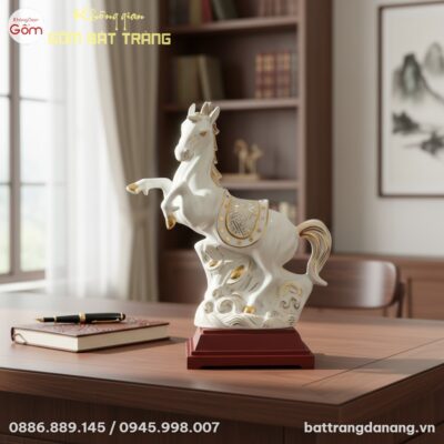 cận cảnh Tượng bạch mã gốm Bát Tràng men trắng ...