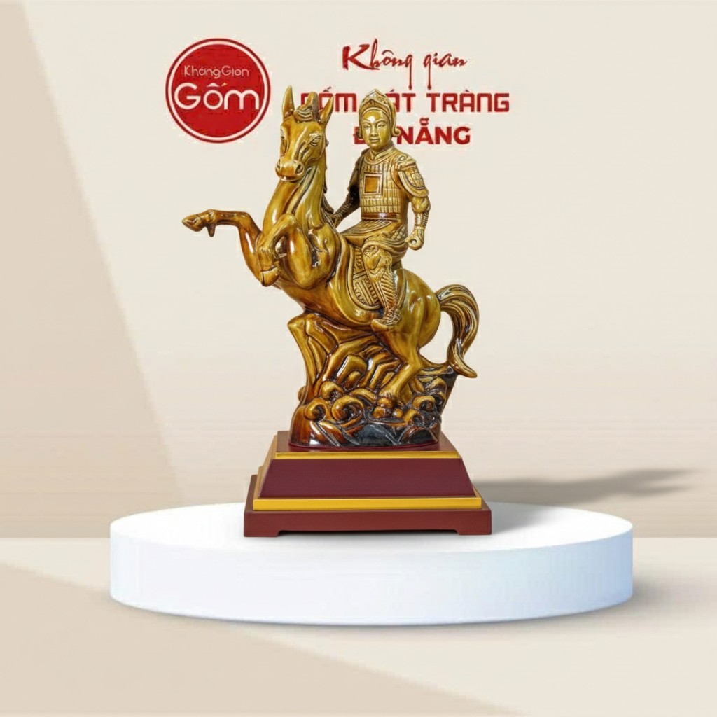 Tượng Gốm Phù Đổng Thiên Vương Cưỡi Ngựa Men Hoàng Thổ BT-TG08