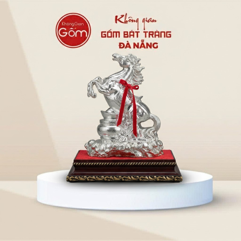 Tượng Ngựa Gốm Dát Bạc Mã Đáo Thành Công Bát Tràng BT-TG13