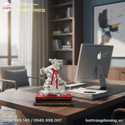cận cảnh Tượng Ngựa Gốm Dát Bạc BT-TG13 trên gó...