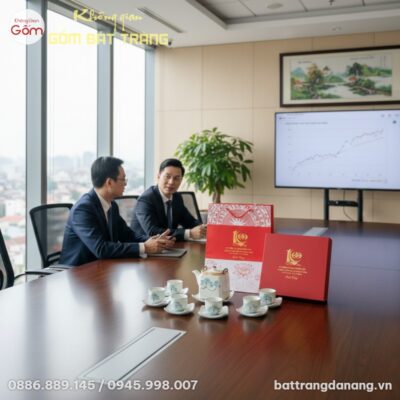Bộ ấm chén sen xanh Bát Tràng sang trọng trên b...