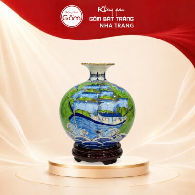 Bình hút lộc Nhị cảnh Thuận Buồm Xuôi Gió vẽ vàng 24k NT-BHL02