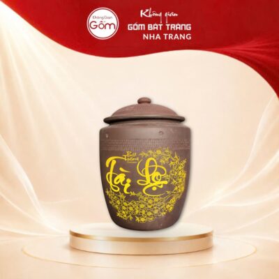 Hũ đựng gạo gốm mộc chữ Tài Lộc Bát Tràng NT-CG02