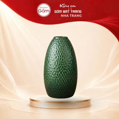 Lọ hoa dáng chuông hoạ tiết tổ ong men lục bảo Bát Tràng NT-LH01