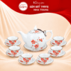 Bộ ấm trà hoạ tiết hoa đào đỏ dáng tròn chóp lửa NT-BAT01
