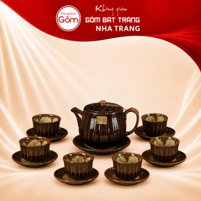 Bộ ấm trà men nâu hoả biến dáng tây thi khía NT-BAT04