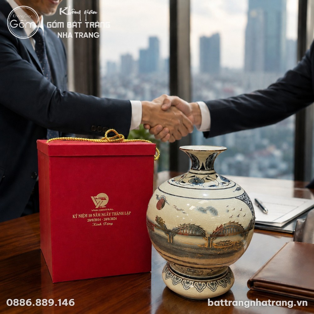 Bình hút lộc men rạn hanh vàng
