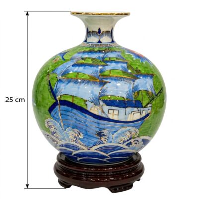 Kích thước Bình hút lộc Nhị cảnh Thuận Buồm Xuôi Gió vẽ vàng 24k NT-BHL02