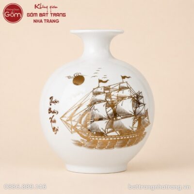 Bình Hút Lộc Thuận Buồm Xuôi Gió Men Trắng In Logo NT-HLQT03 - Chi tiết 1