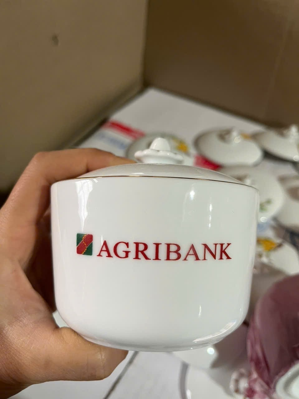 Bộ 5 Hũ Đựng Mứt Tròn Vẽ Hoa Mai Kèm Khay Gỗ In Logo NT-KMQT02 - Chi tiết 2