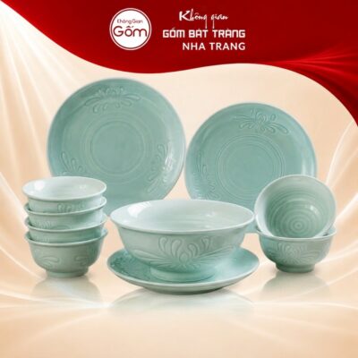 Bộ bát đĩa gia đình 10 món xanh ngọc lục khắc hoa NT-BD04 - Ảnh đại diện