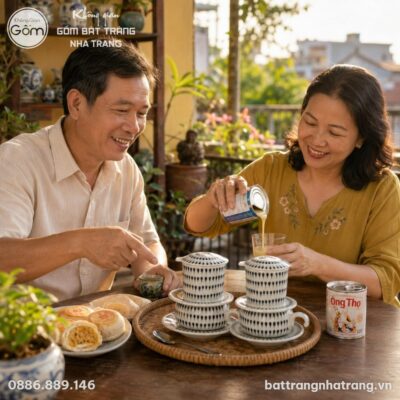 Bộ Phin Cà Phê Gốm Sứ Bát Tràng Họa Tiết Giọt Nước Hiện Đại NT-PCF02 - Chi tiết 1