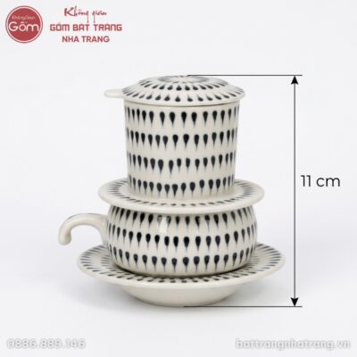 Kích thước Bộ Phin Cà Phê Gốm Sứ Bát Tràng Họa Tiết Giọt Nước Hiện Đại NT-PCF02