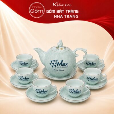 Bộ trà men xanh vân đá in logo quà tặng