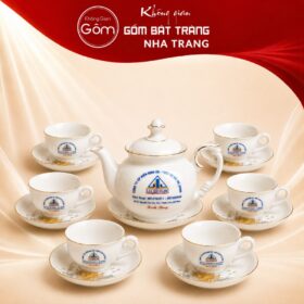 Bộ Ấm Chén Sứ Trắng In Logo Họa Tiết Thuận Buồm Xuôi Gió Viền Vàng - Ảnh đại diện