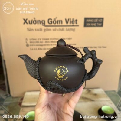 Bộ Trà Tử Sa Bát Tràng Hoa Tiết Cành Đào Nổi In Logo NT-ACQT03 - Chi tiết 1