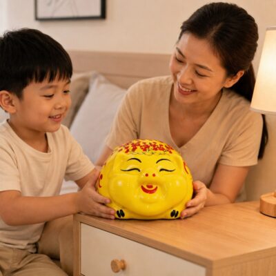 Heo Đất Dáng Phệ Nằm Men Vàng Vẽ Tay Chữ Phúc Lộc Hoa Mai NT-HD02 - Chi tiết 3