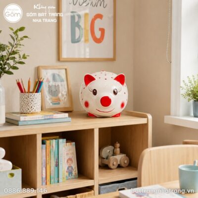 Heo Đất Sứ Bát Tràng Chấm Bi Đỏ May Mắn NT-HD03 - Chi tiết 3