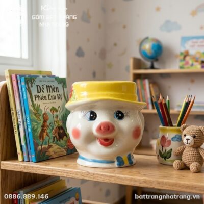 Heo đất đội mũ ngộ nghĩnh gốm sứ Bát Tràng