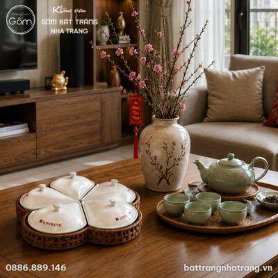 Khay mứt dáng hoa khế kèm khay mây in logo quà tặng tết NT-KMQT03 - Chi tiết 2