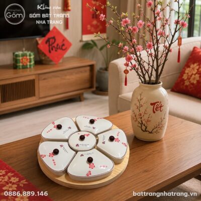 Bộ khay mứt tết 5 cánh hoa in logo