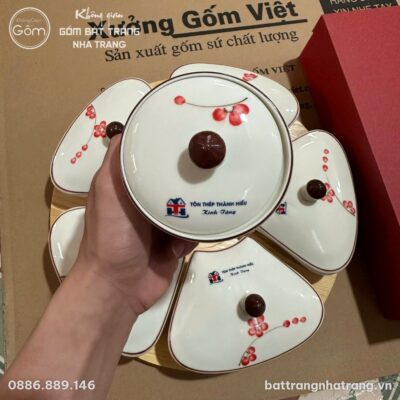 Bộ khay mứt tết 5 cánh hoa in logo