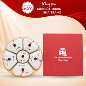 Bộ khay mứt tết 5 cánh hoa in logo