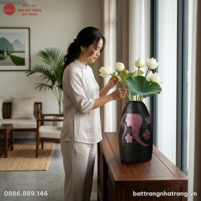 Ảnh chụp lifestyle, lọ hoa gốm Bát Tràng cao 52...