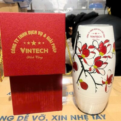 Lọ Hoa Gốm Sứ Men Xước Vẽ Mộc Lan In Logo NT-LHQT02 - Chi tiết 2