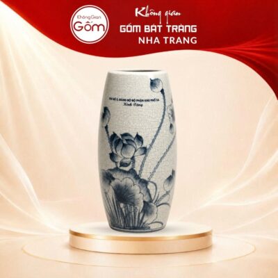 Lọ Hoa Men Rạn Dáng Bom Họa Tiết Hoa Sen Quà Tặng Đảng Bộ NT-LHQT04 - Ảnh đại diện