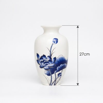 Kích thước Lọ Hoa Sứ Bát Tràng Dáng Cổ Rụt Vẽ Sen Xanh In Logo NT-LHQT03