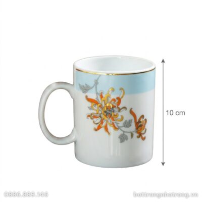 Kích thước Ly Sứ Bát Tràng Vẽ Vàng Họa Tiết Hoa Cúc Hoàng Gia NT-CS02