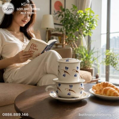 Phin Cà Phê Gốm Sứ Bát Tràng Vẽ Tay Họa Tiết Chuồn Chuồn NT-PCF04 - Chi tiết 1