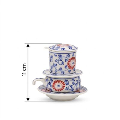 Kích thước Phin Cà Phê Gốm Sứ Bát Tràng Vẽ Tay Họa Tiết Hoa Cúc Men Lam NT-PCF03