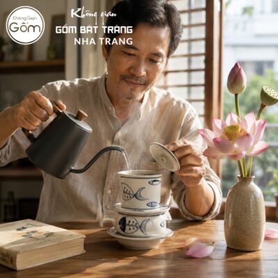 Phin pha cà phê vẽ đàn cá