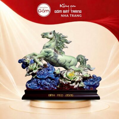 Tượng Ngựa Phong Thủy Bính Ngọ 2026 Men Ngọc Vẽ Vàng Kim - Ảnh đại diện