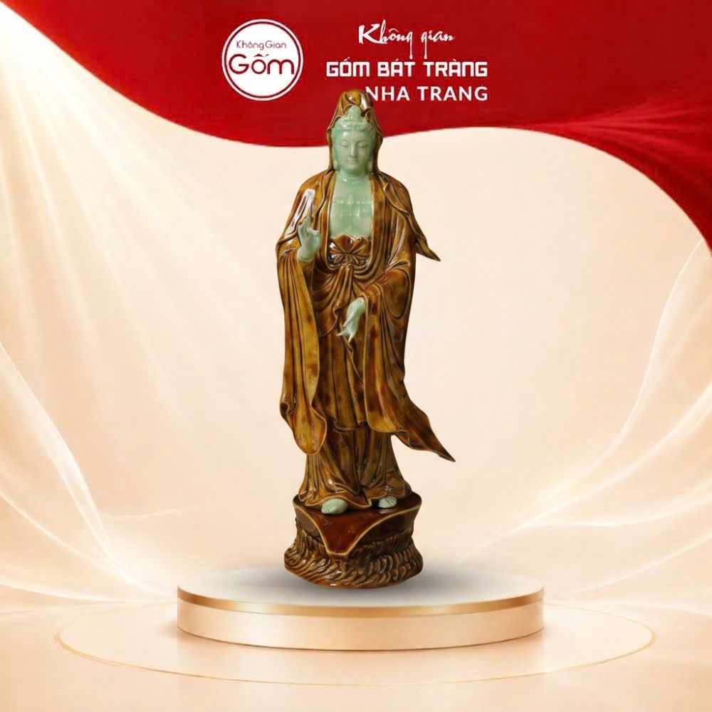 Tượng Quán Thế Âm Bồ Tát men ngọc hoàng thổ NT-TP01